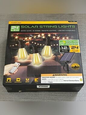 Farpoint 24 Ft/12 Bulb LED Edison Style Solar String Lights - BRAND NEW UNOPENED